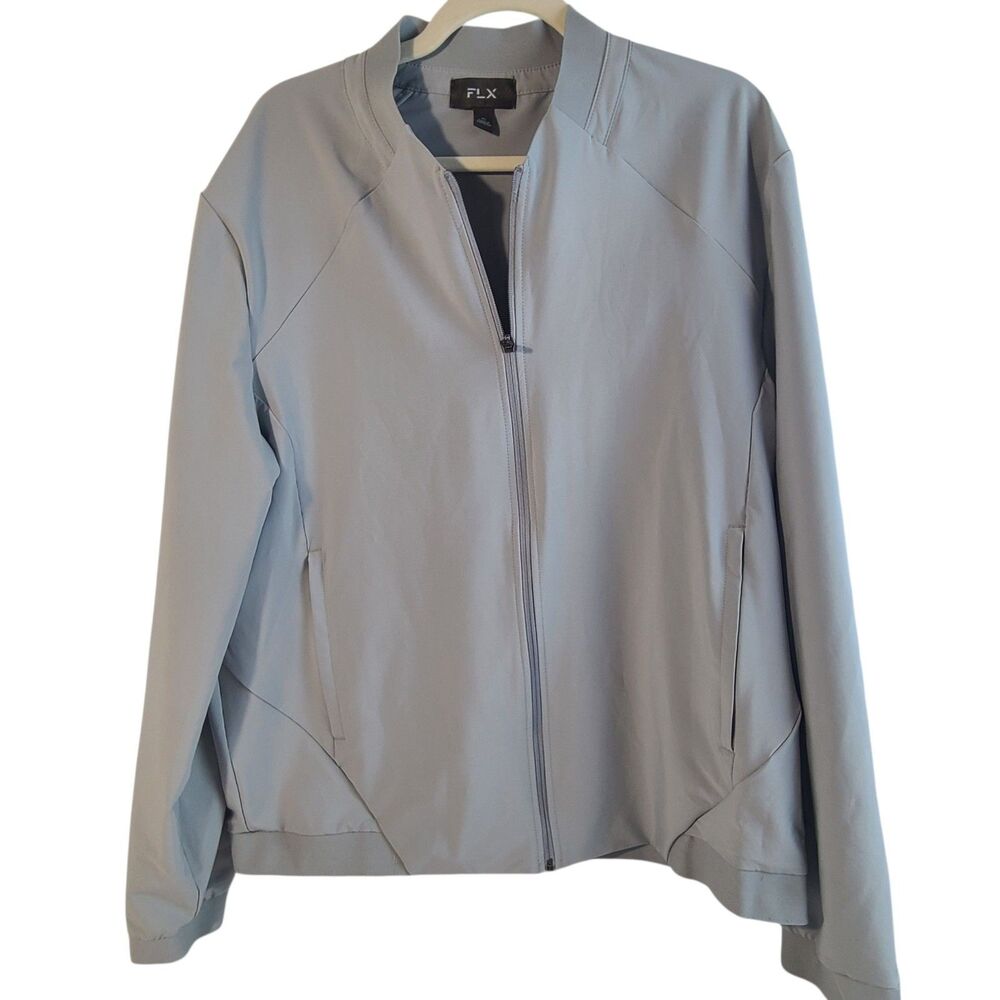 FLX Men's Lightweight, Packable Full-zip Bomber Jacket Light Grey Size XL EUC